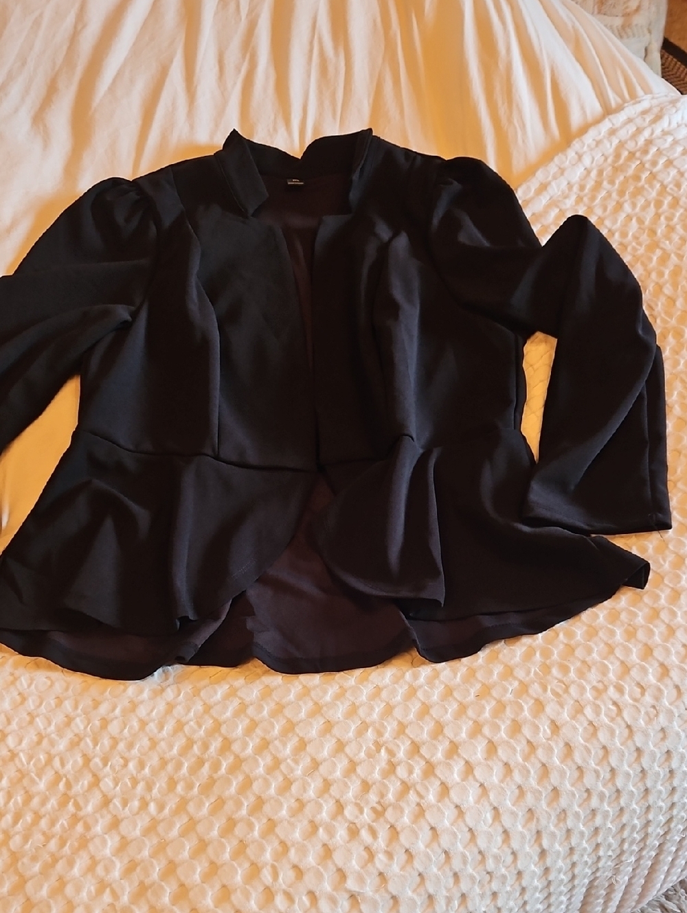 Women's Black Peplum Jacket - Elegant Open Front Blazer 2x